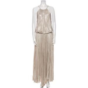 Alexis 'Halterneck' Silver Polyester Long Dress Size S